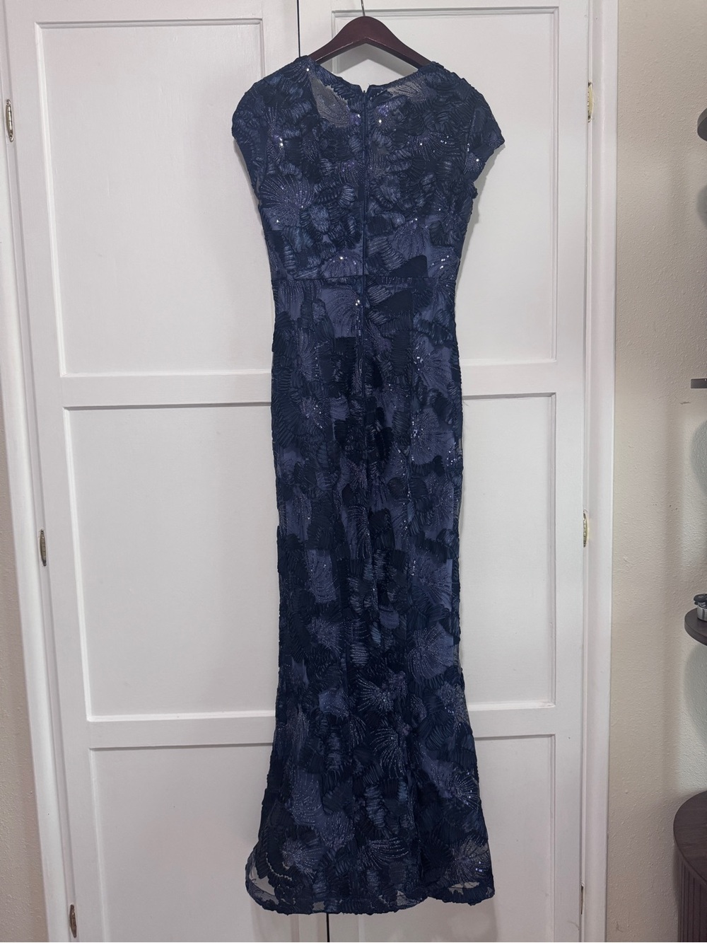 Betsy & Adam Navy Lace Gown - Picture 3 of 8